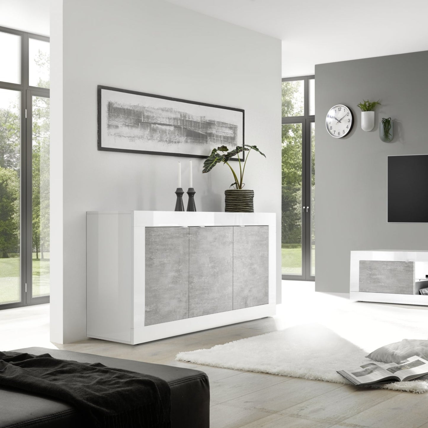 Urbino Three Door Sideboard - Gloss White and Grey Finish