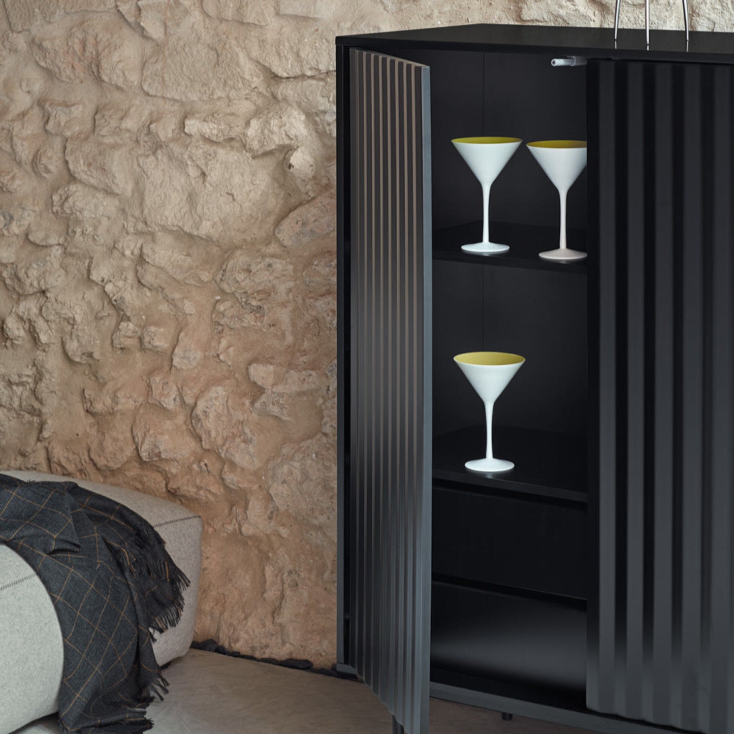 Sierra Sideboard, Two Doors, Two Drawers, Four Shelves, Wood with Metal Frame - Matt Black Finish