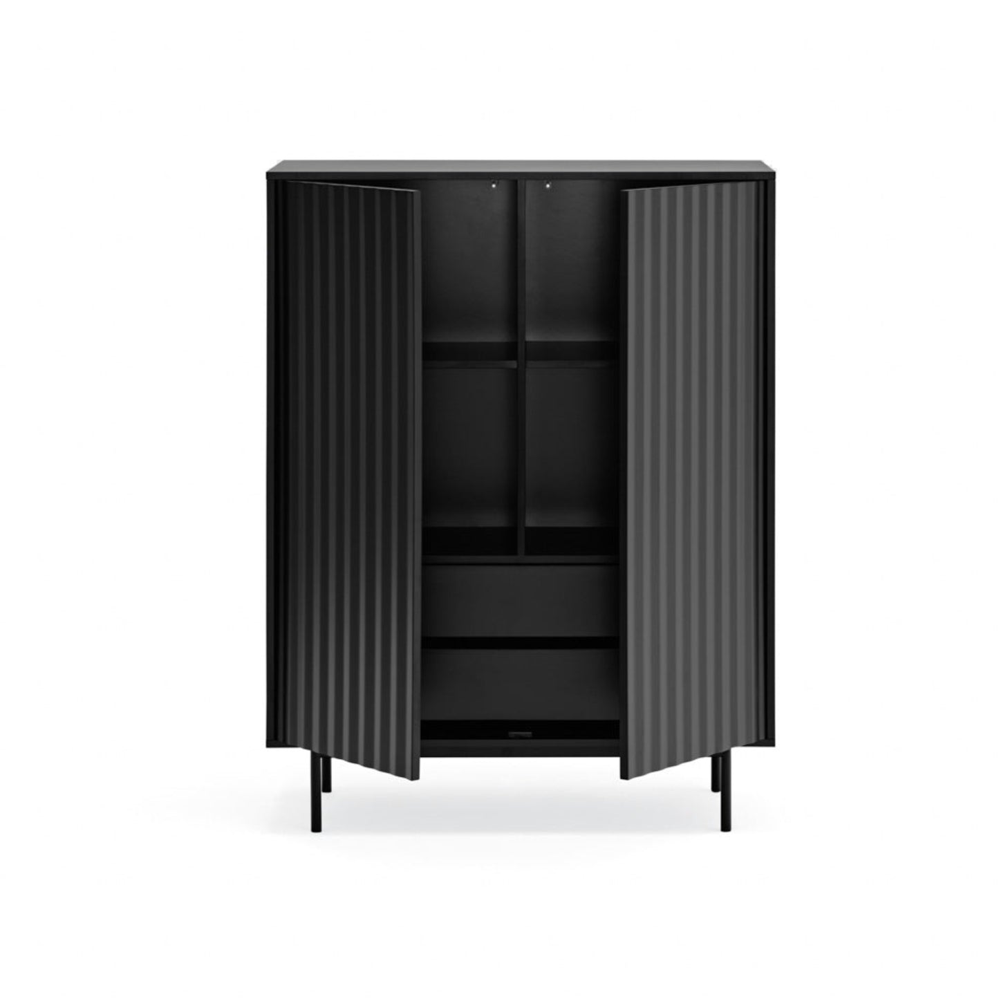 Sierra Sideboard, Two Doors, Two Drawers, Four Shelves, Wood with Metal Frame - Matt Black Finish