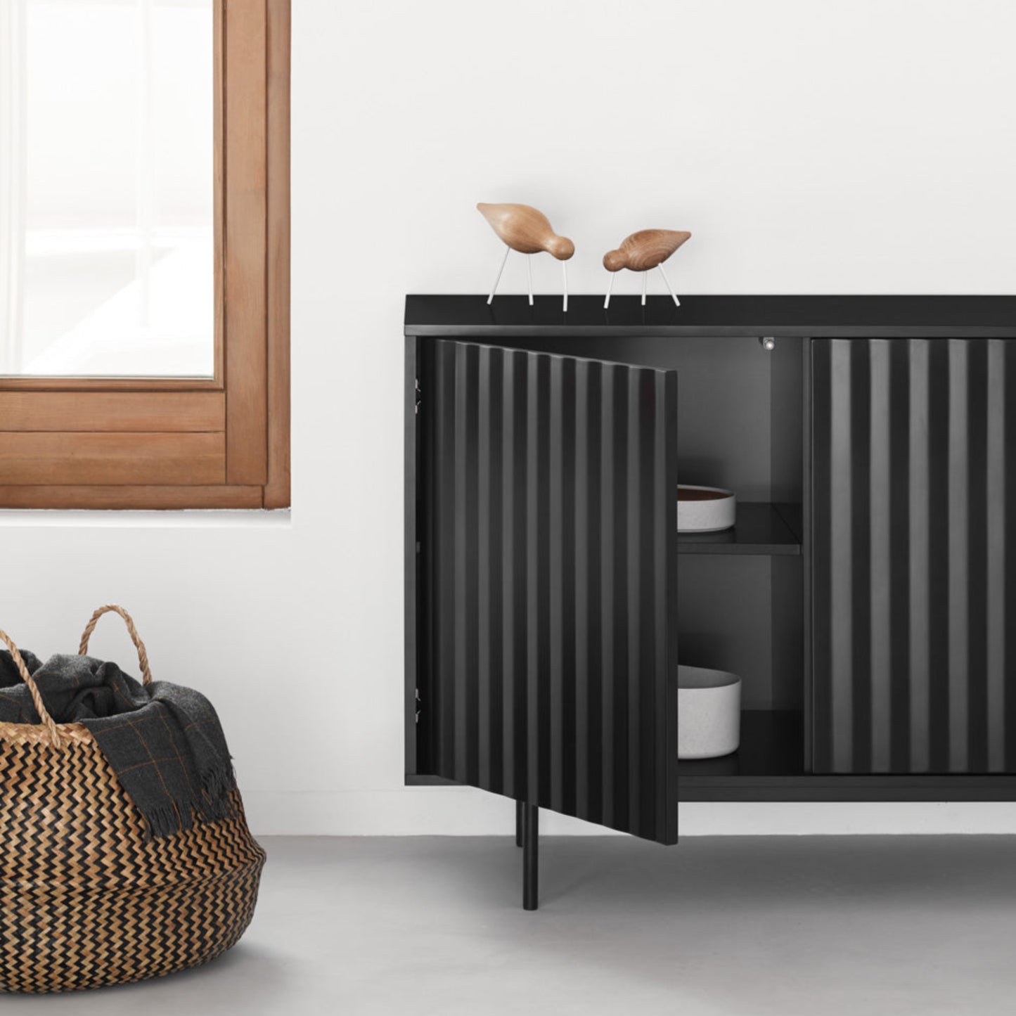 Sierra Sideboard, Four Door, Three Drawers, Six Shelves, Wood with Metal Frame - Matt Black Finish