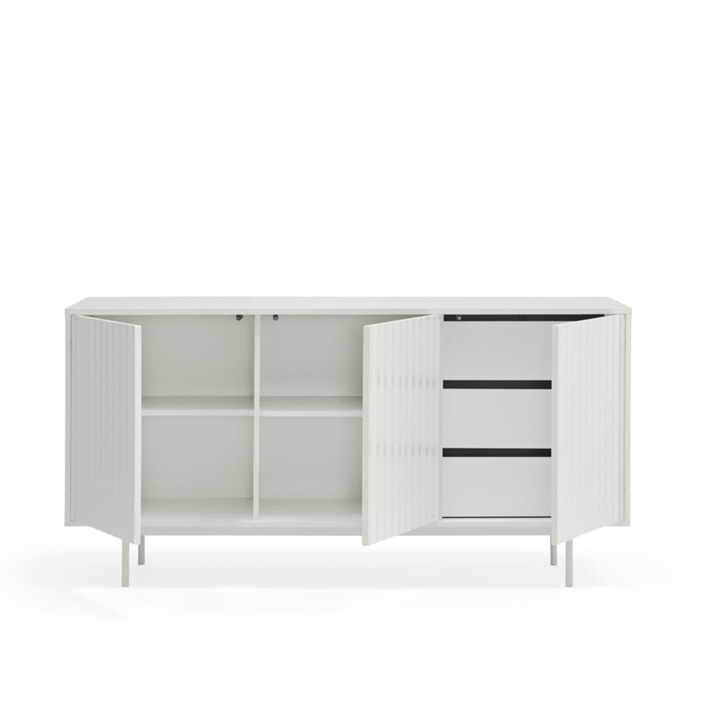 Sierra Sideboard, Three Door, Three Drawers, Four Shelves, Wood with Metal Frame - Matt White Finish