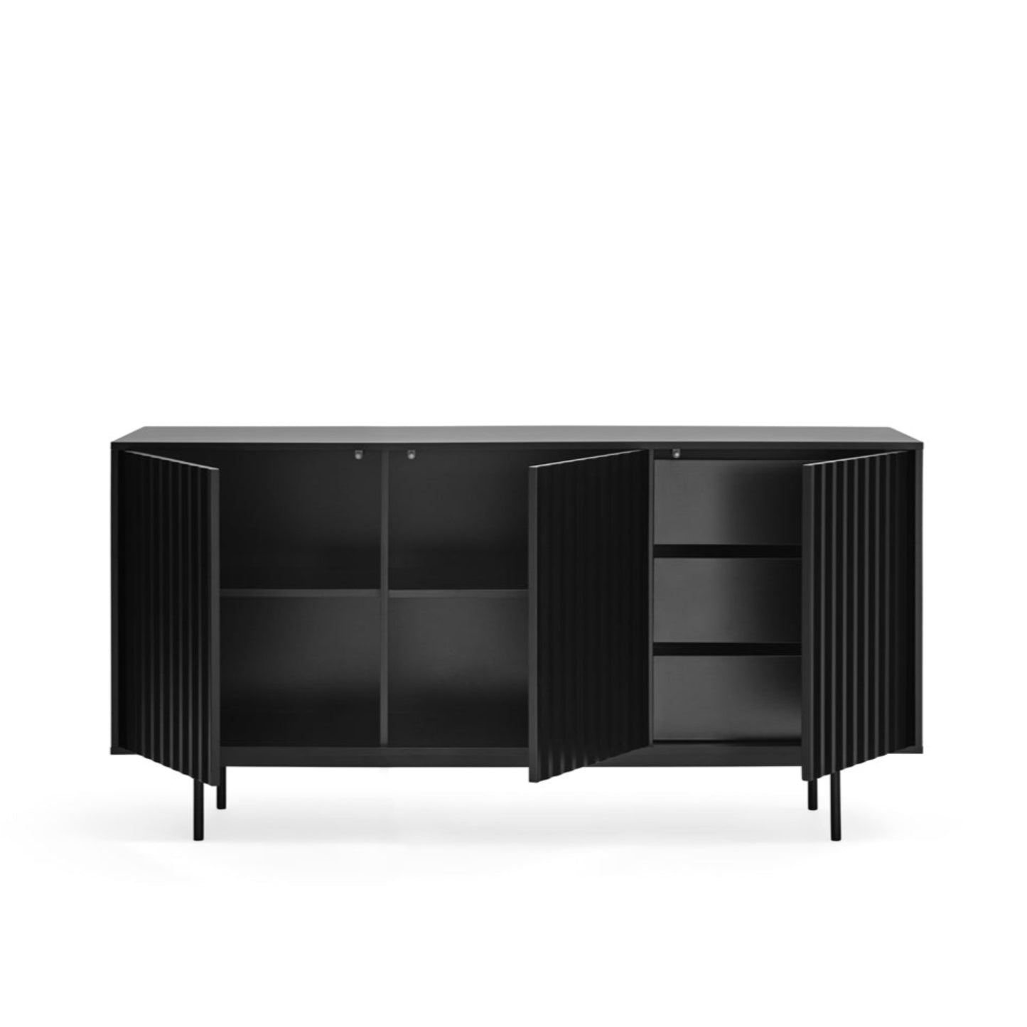 Sierra Sideboard, Three Door, Three Drawers, Four Shelves, Wood with Metal Frame - Matt Black Finish