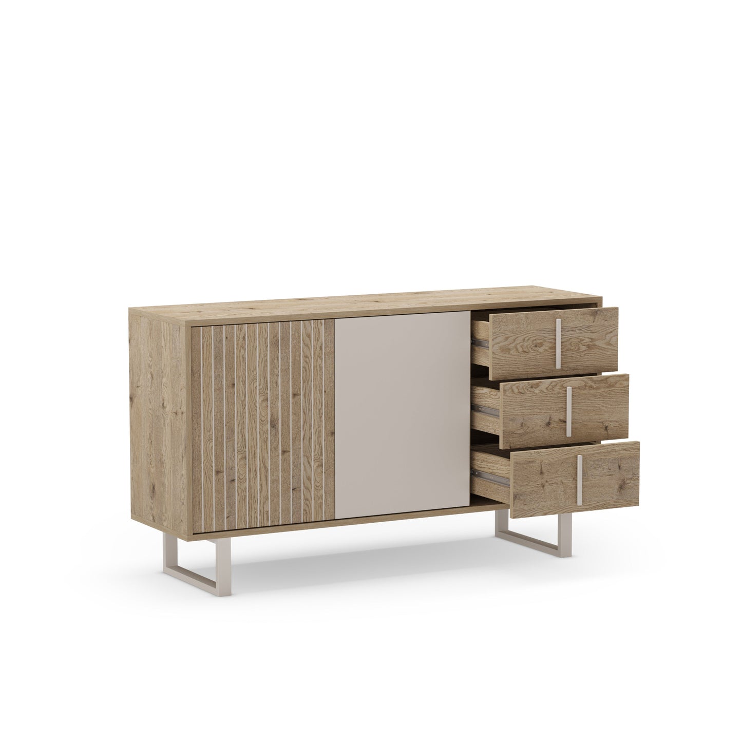 Millay Two Door, Three Drawer Sideboard - Light Oak and Taupe