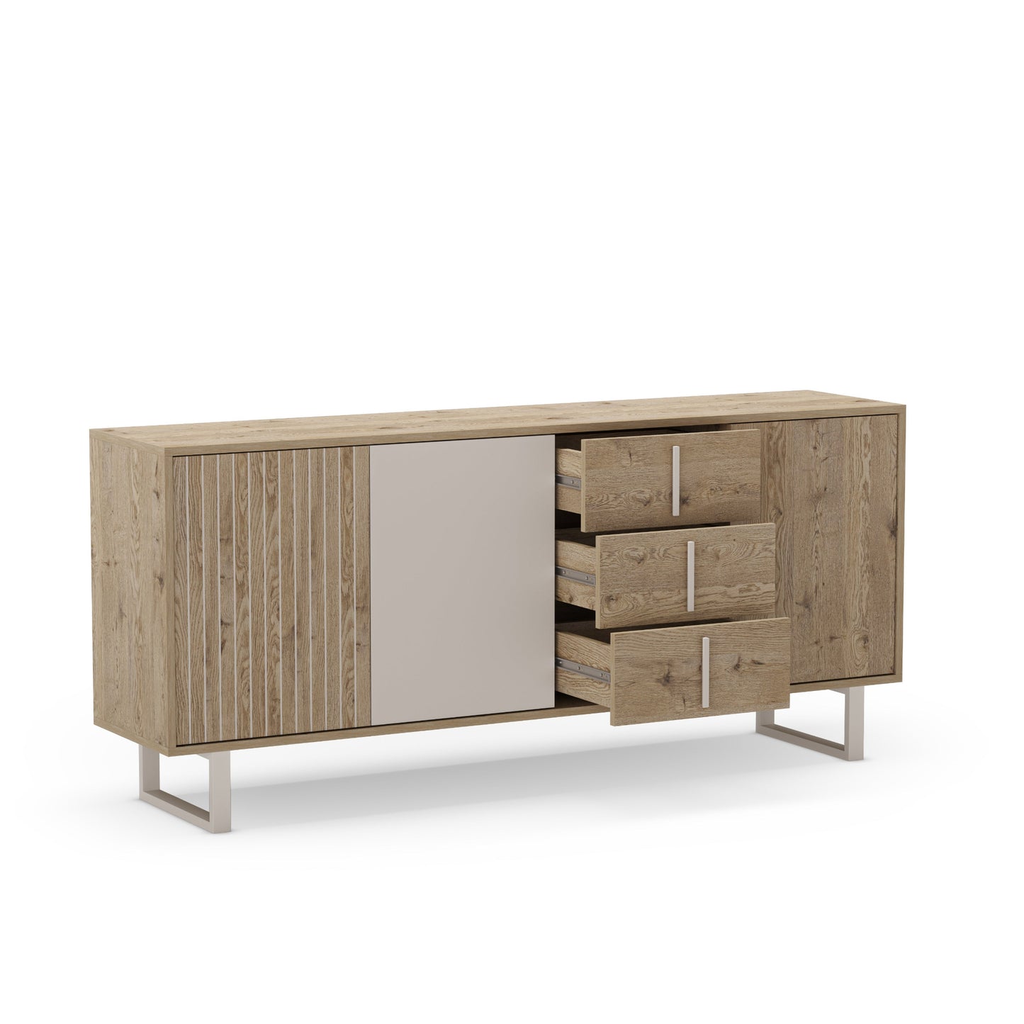 Millay Sideboard, Three Door, Three Drawer - Light Oak and Taupe Finish
