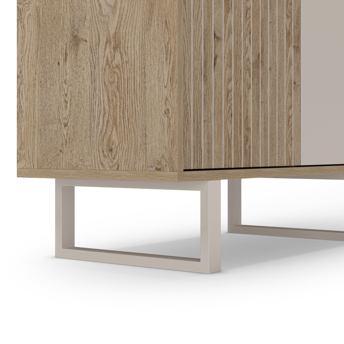 Millay High Sideboard, Two Doors - Light Oak and Taupe Finish