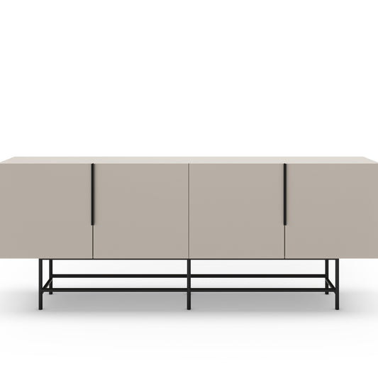 Beige sideboard with black legs on a white background