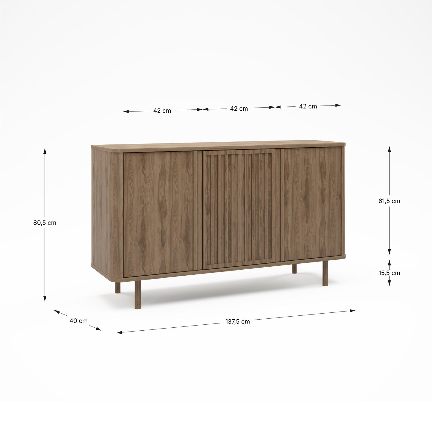 Seville Sideboard, Three Door - Oak Finish