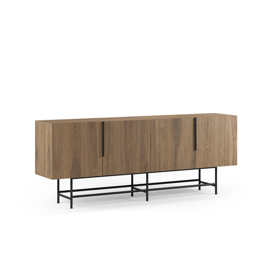 Wooden sideboard with black legs on a white background