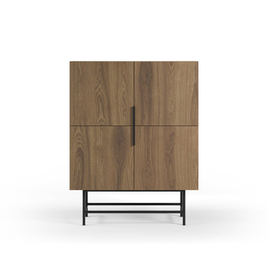 Wooden cabinet with black legs on a white background