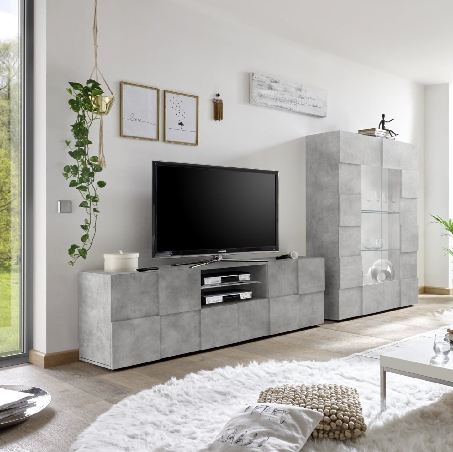 Donato TV Stand, Two Door, One Drawer, AV Space - Grey Finish