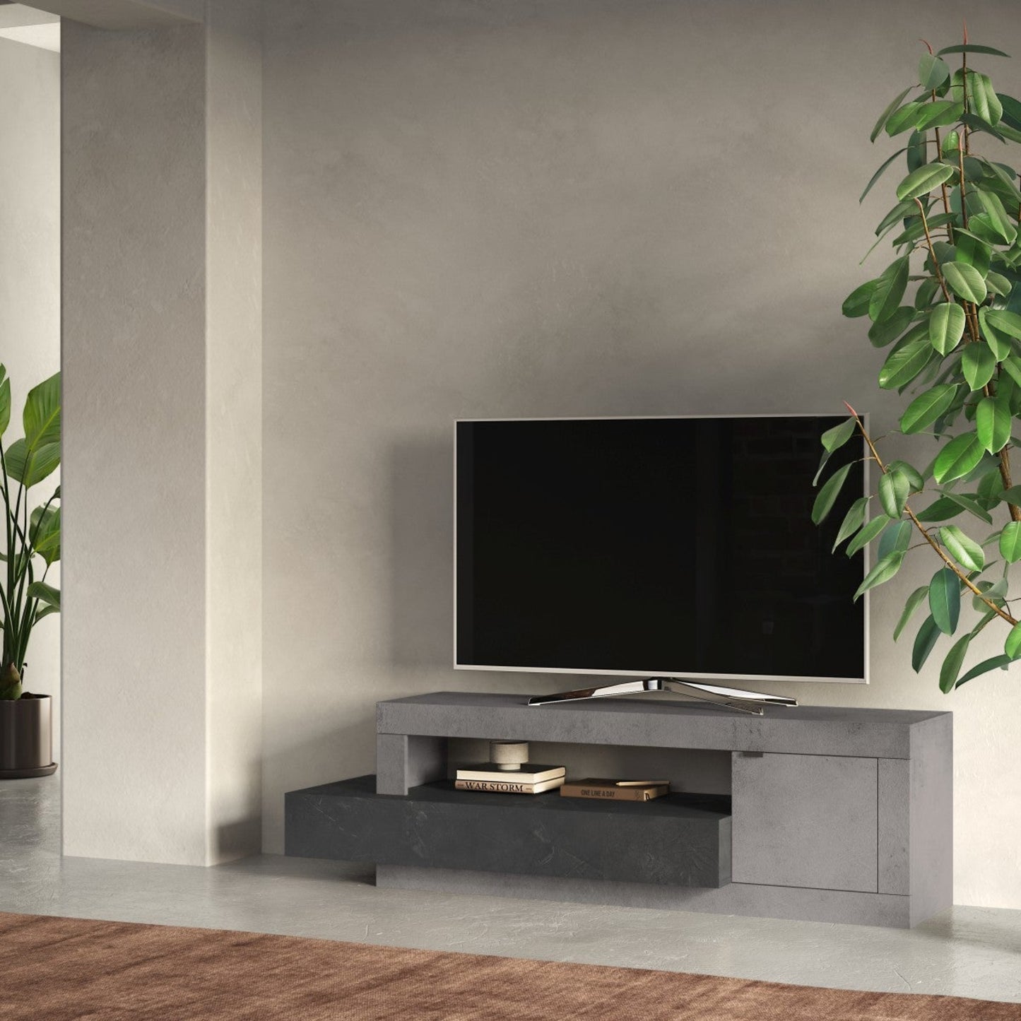 Forenza TV Stand, One Door, Two Drawers - Grey and Anthracite Finish