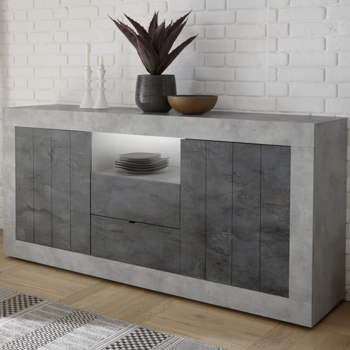 Como Sideboard, Two Door, Two Drawer, AV Storage - Grey and Anthracite Finish