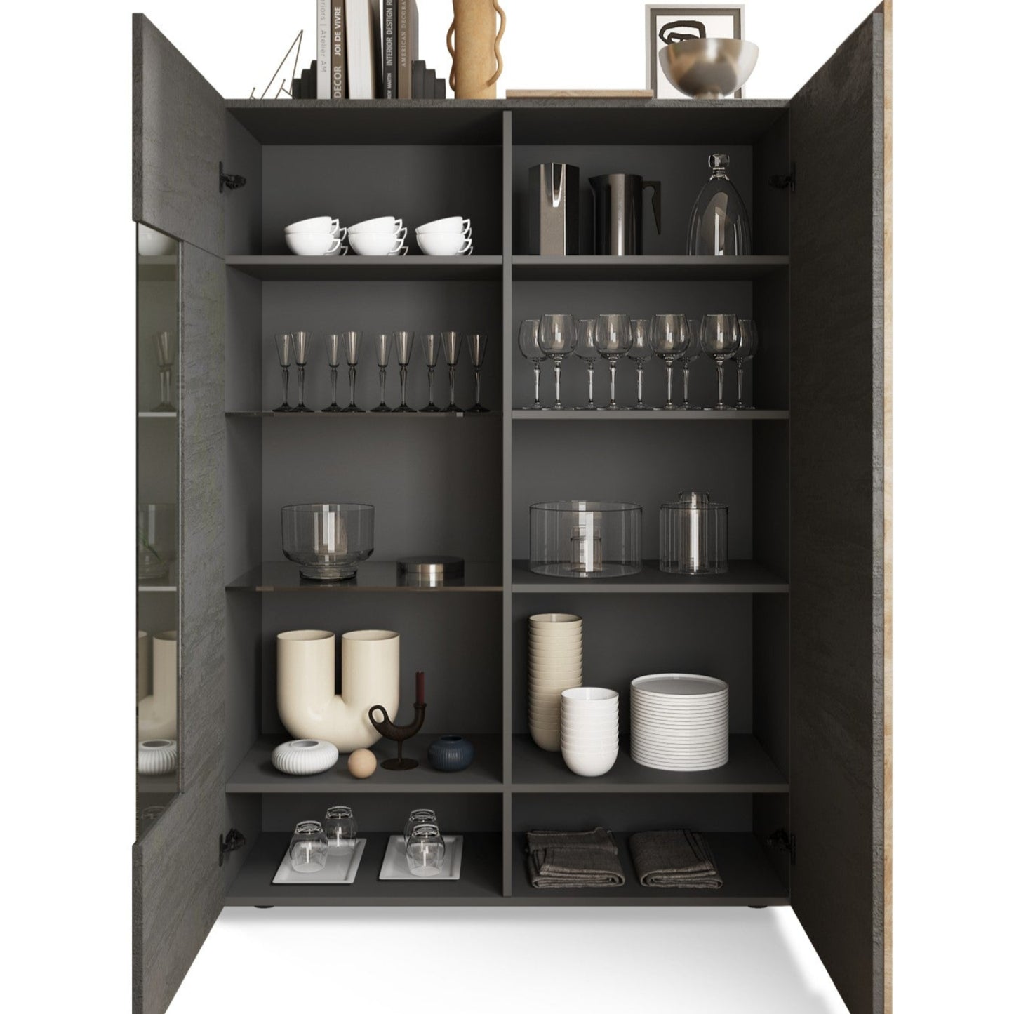 Vinovo Display Cabinet, Two Door - Dark Brown and Light Oak Finish