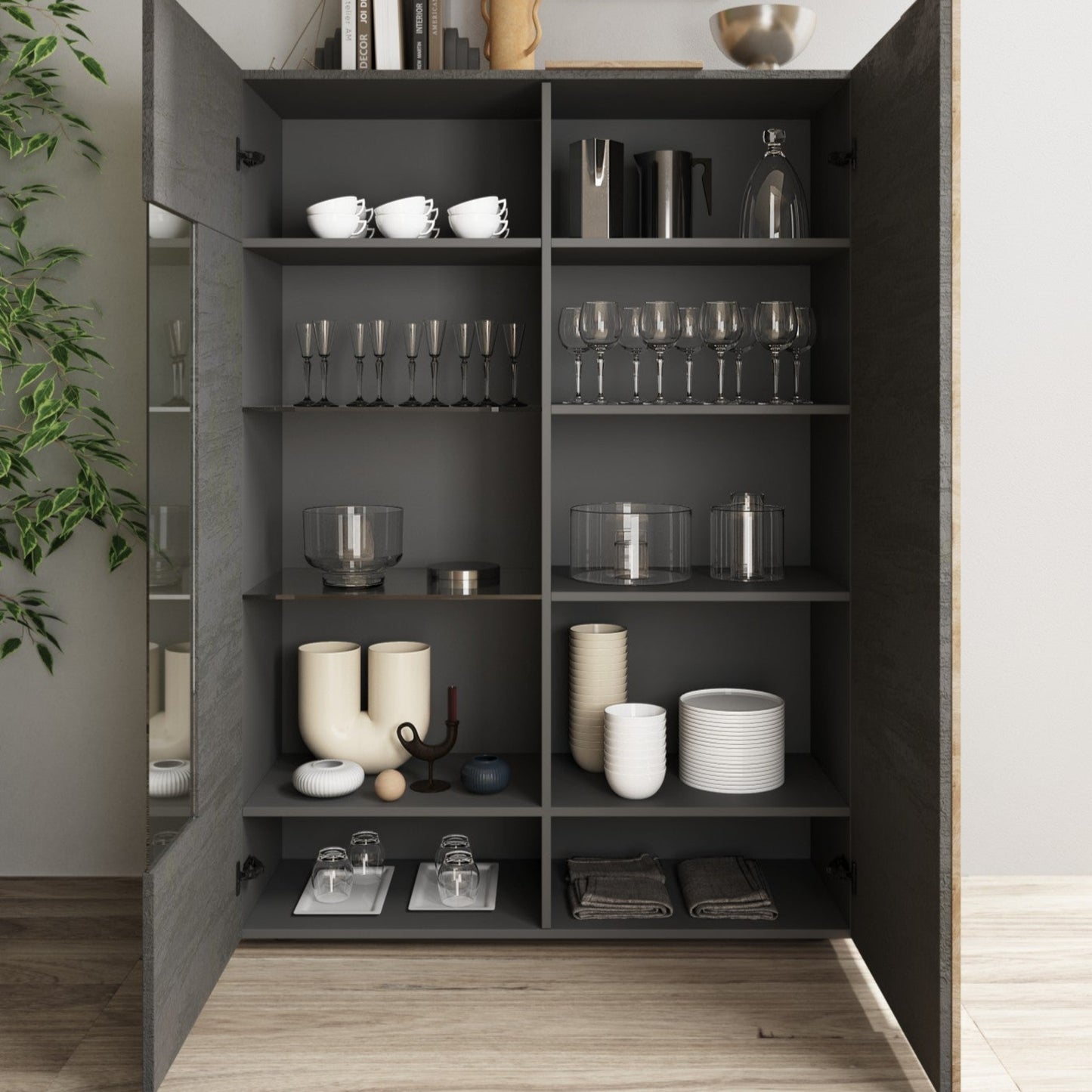 Vinovo Display Cabinet, Two Door - Dark Brown and Light Oak Finish