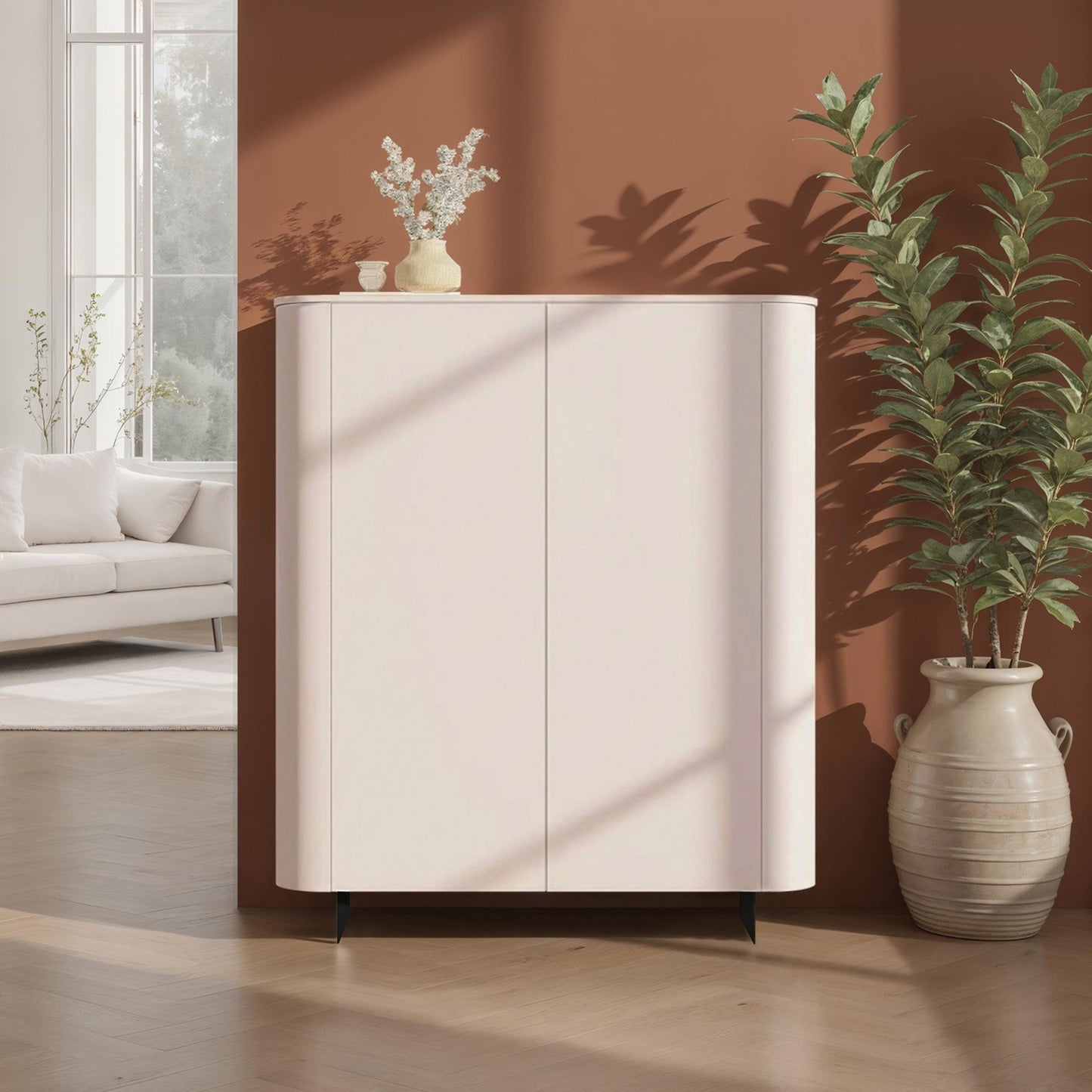 Ortega High Sideboard, Two Doors - Cashmere Taupe Finish