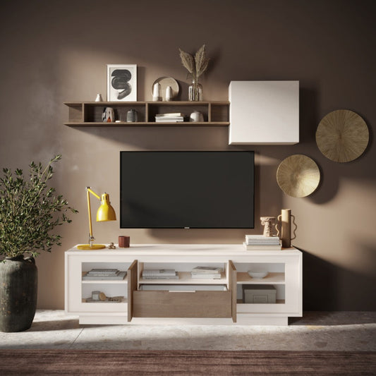 Cashmere Taupe TV Stand Two Door One Drawer AV Storage