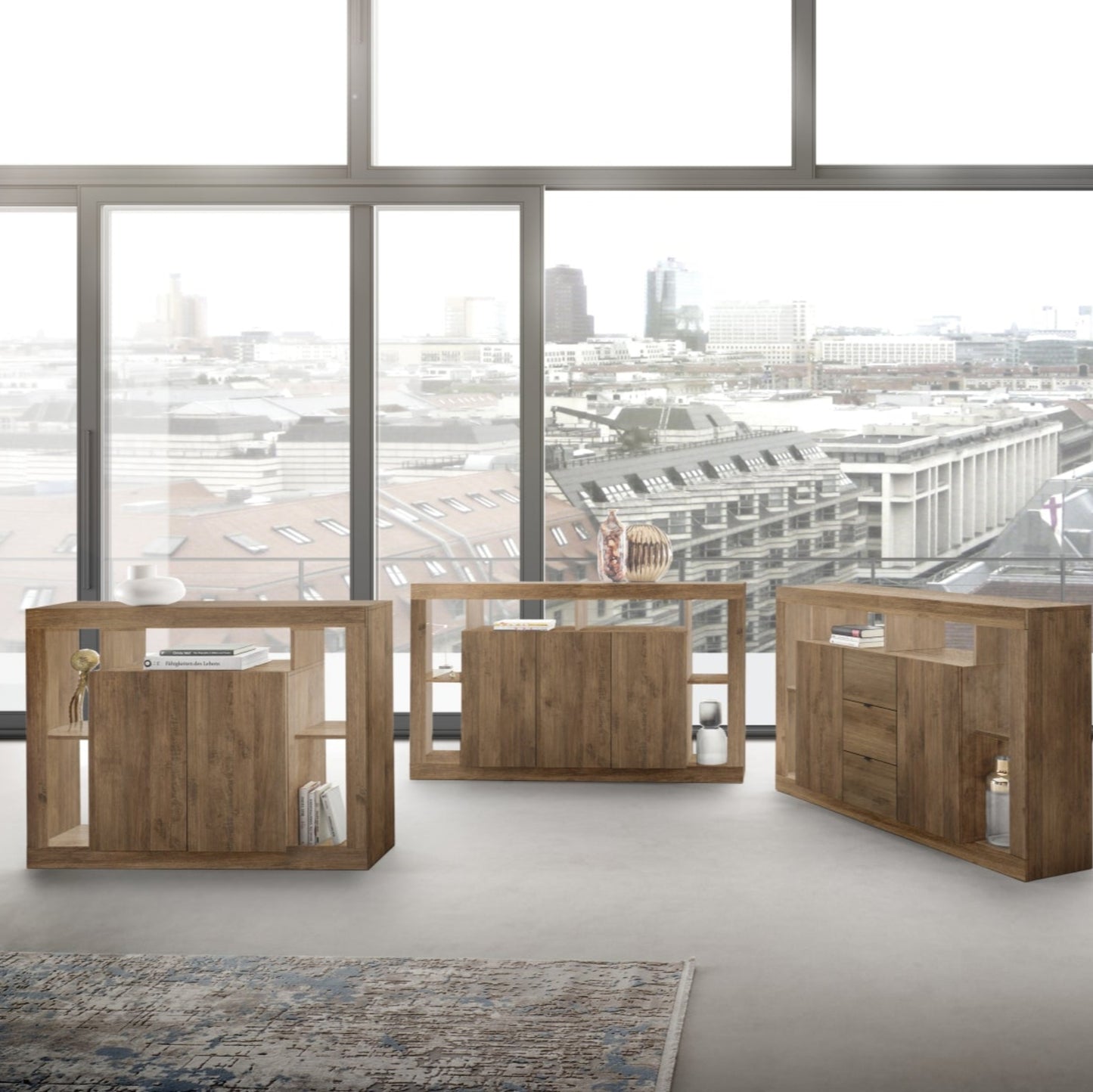 Rolo Sideboard, Three Door - Mercure Oak Finish