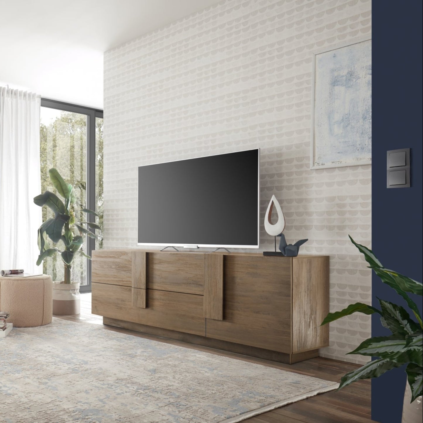 Jesolo Low Sideboard, Two Drawers, One Door - Mercure Oak Finish