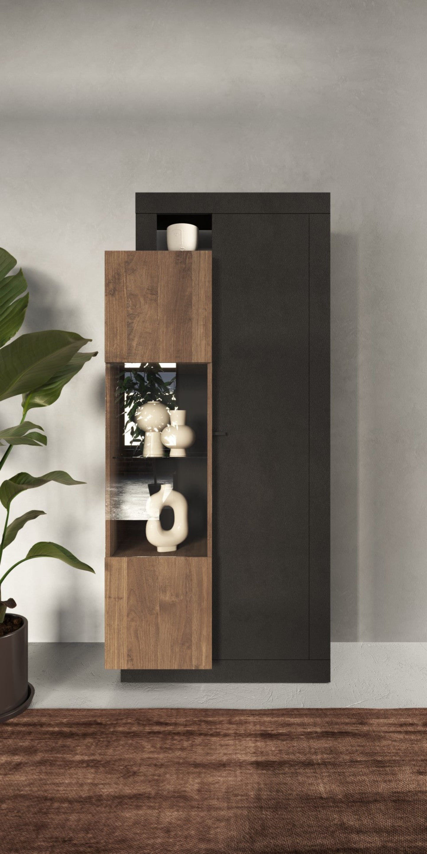 Forenza Display Cabinet, Two Doors - Brown Lava and Dark Oak Finish