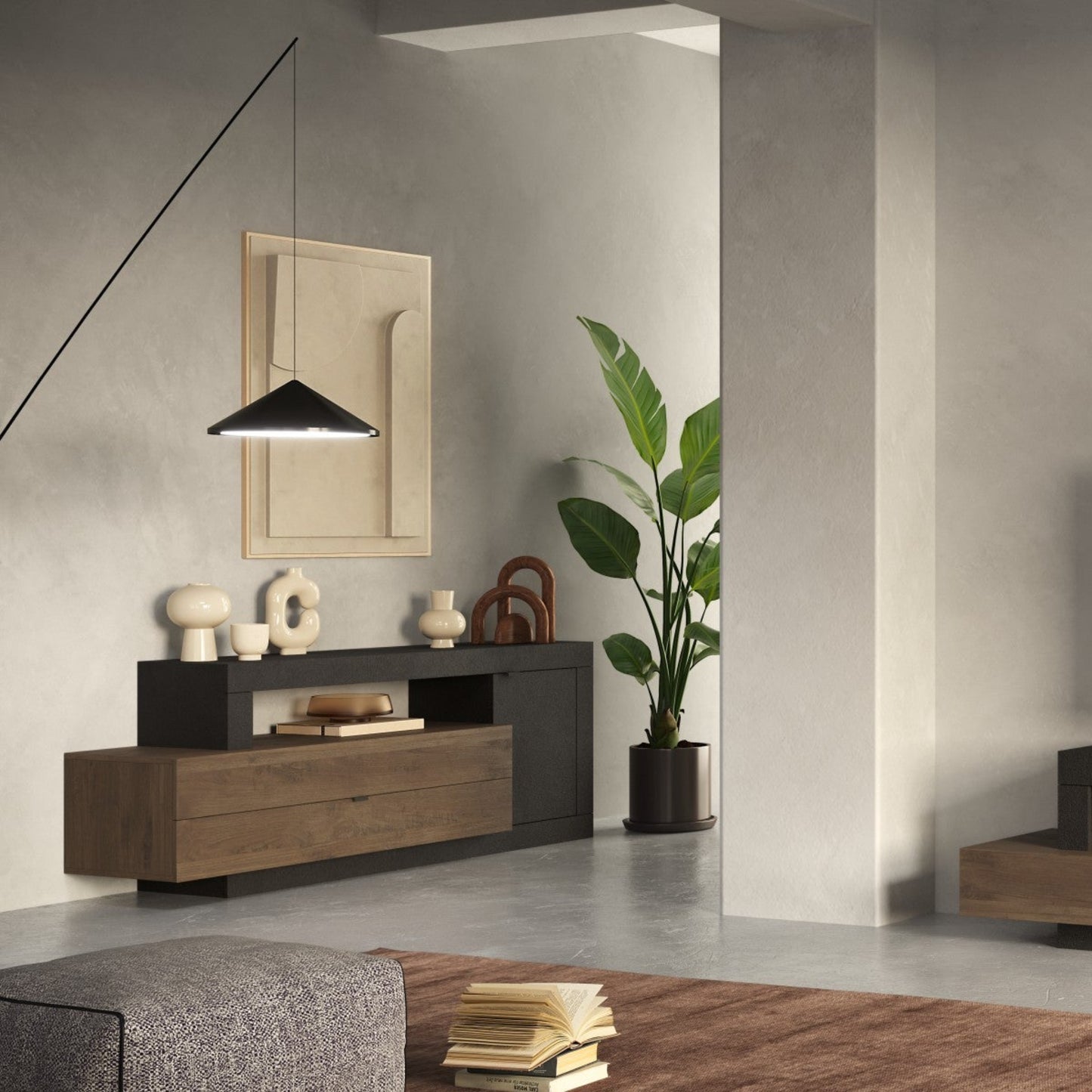 Forenza Sideboard, One Door, Two Drawers - Lava Brown and Dark Oak Finish
