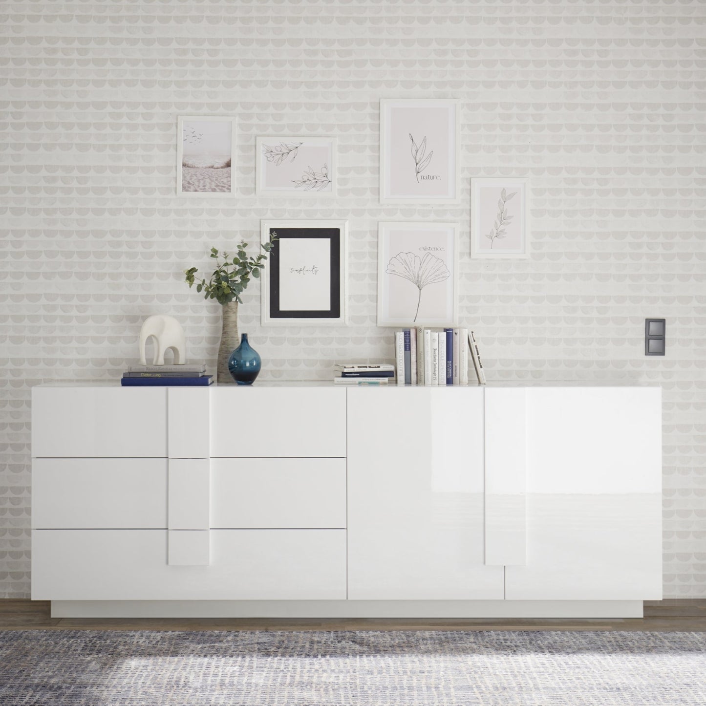 Jesolo Sideboard, Two Doors, Three Drawers - Gloss White Finish