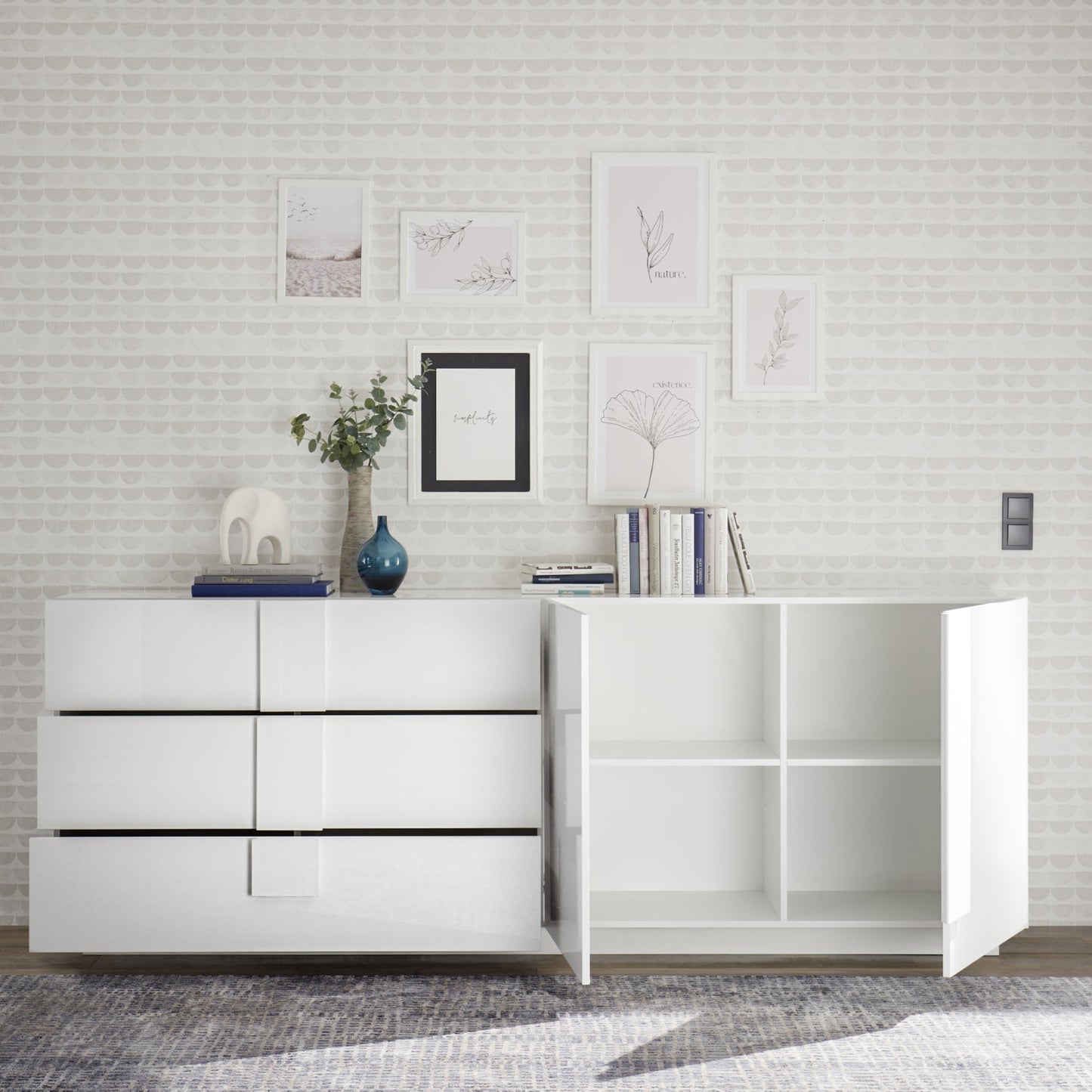 Jesolo Sideboard, Two Doors, Three Drawers - Gloss White Finish