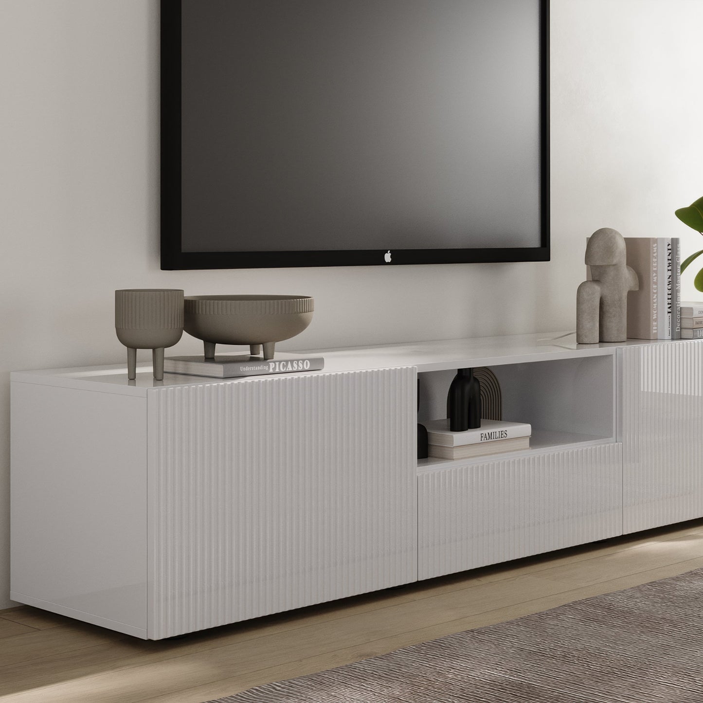 Raveena TV Unit, Two Doors, One Drawer - Gloss White Finish
