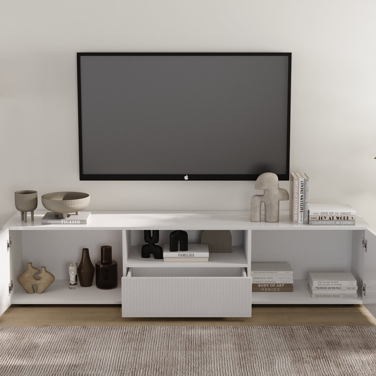 Raveena TV Unit, Two Doors, One Drawer - Gloss White Finish