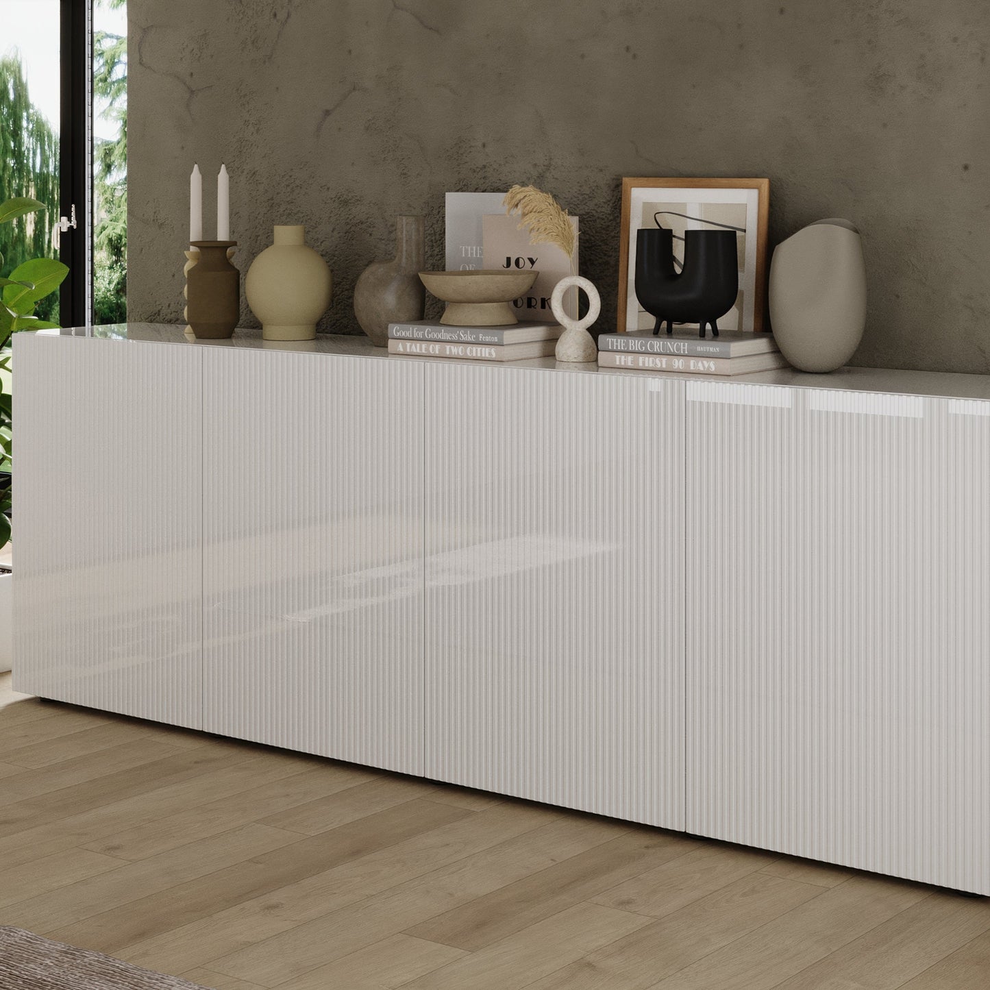 Raveena Sideboard, Four Doors - Gloss White Finish