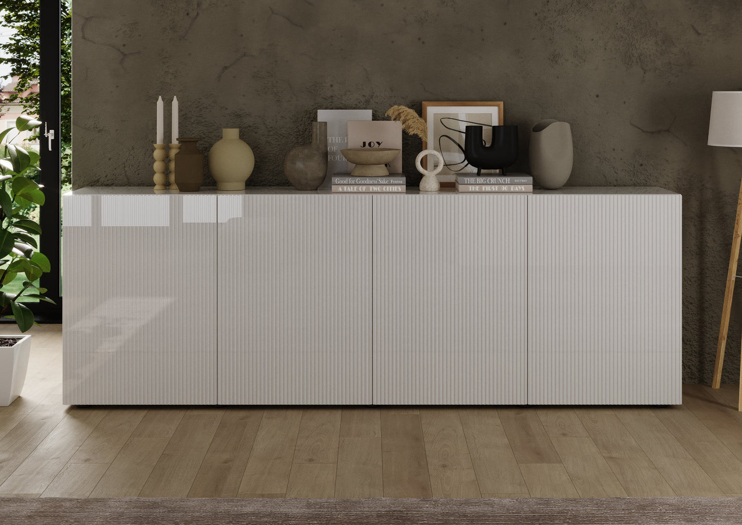 Raveena Sideboard, Four Doors - Gloss White Finish