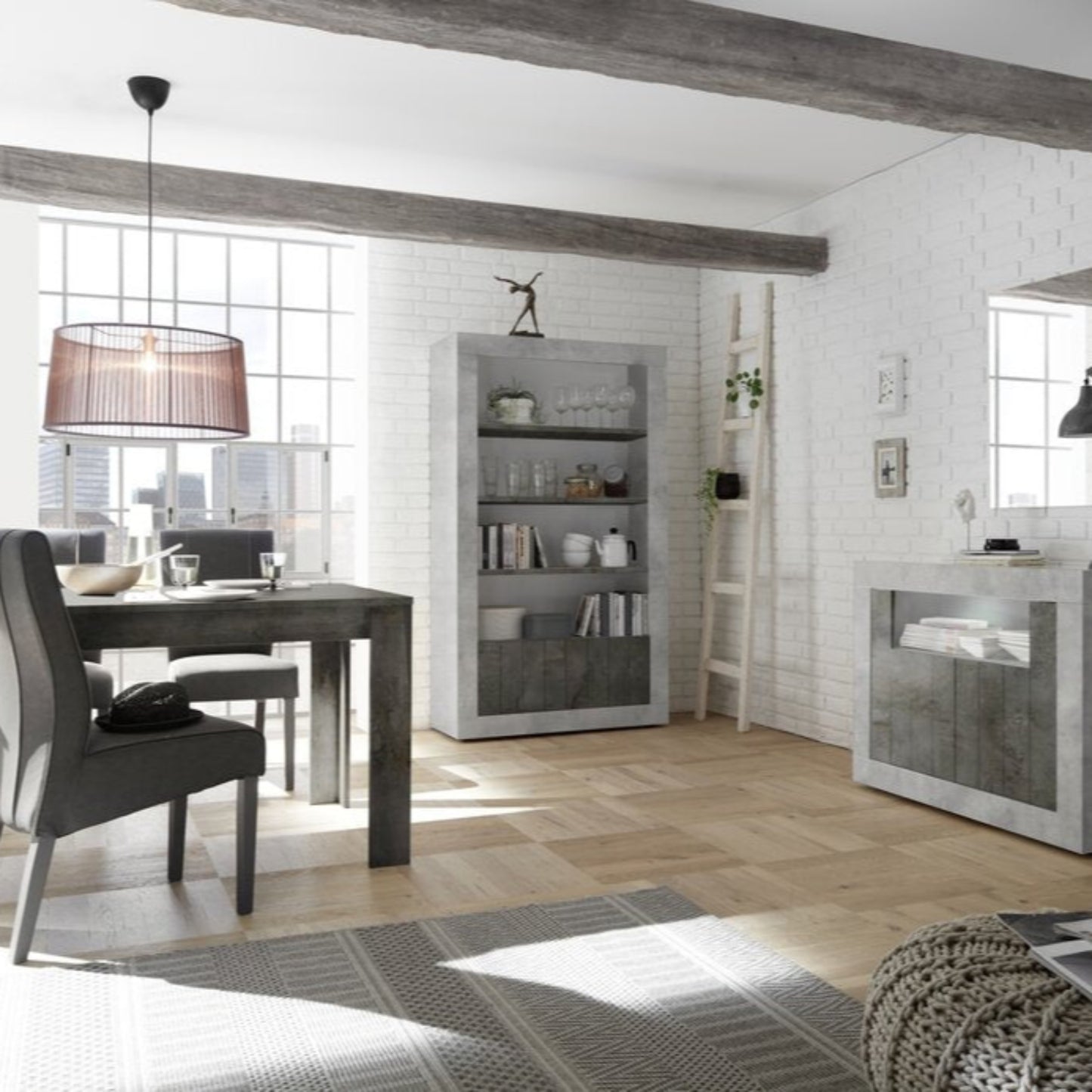 Como Bookcase, Two Doors - Grey and Anthracite Finish