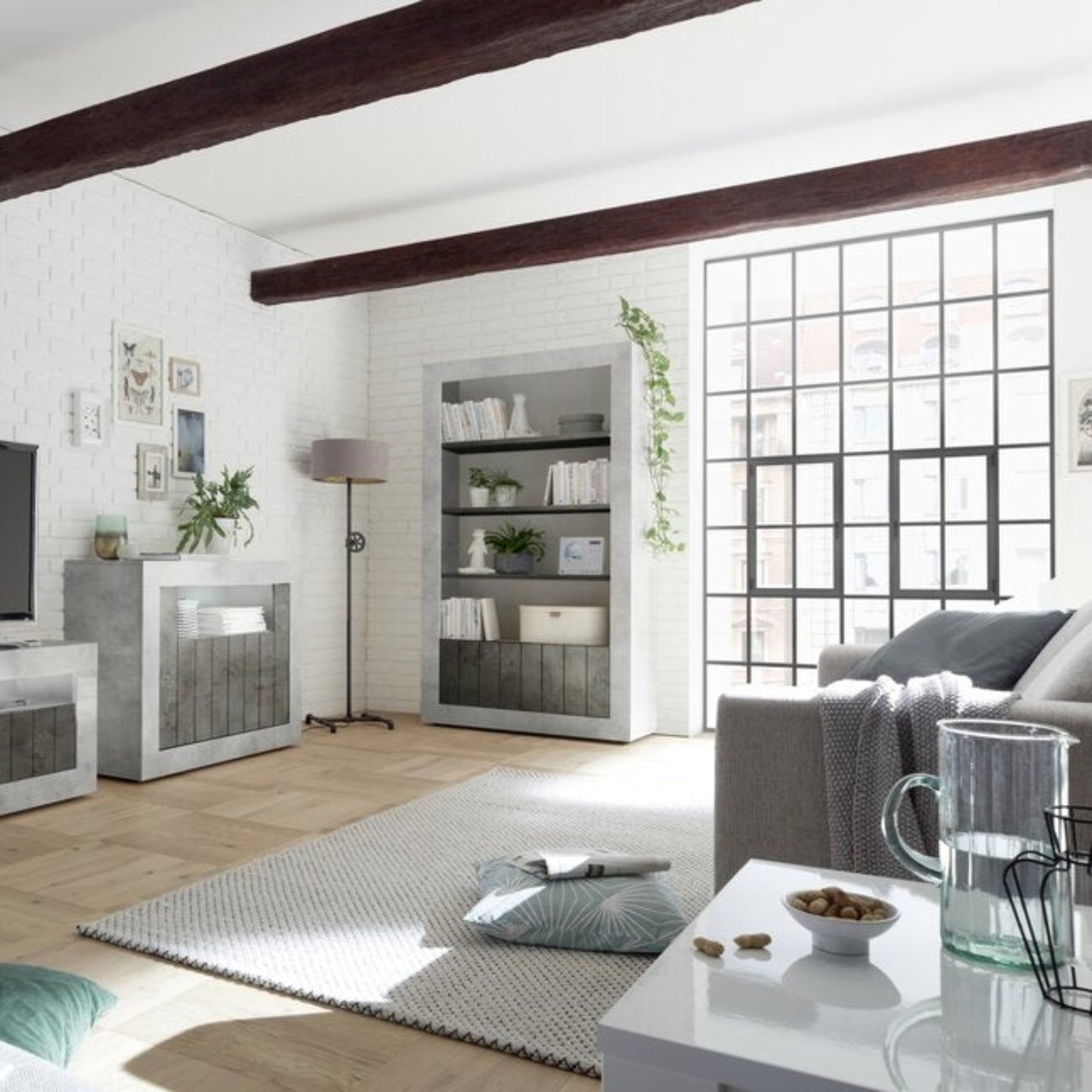 Como Bookcase, Two Doors - Grey and Anthracite Finish