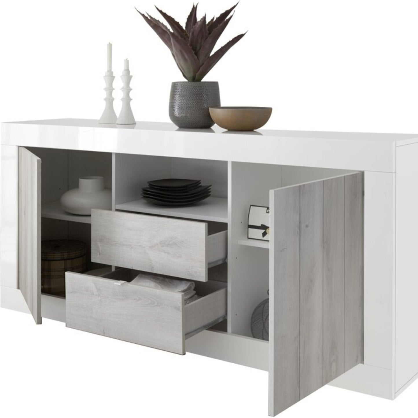 Como Sideboard, Two Door, Two Drawer, AV Storage - Anthracite and Grey Finish