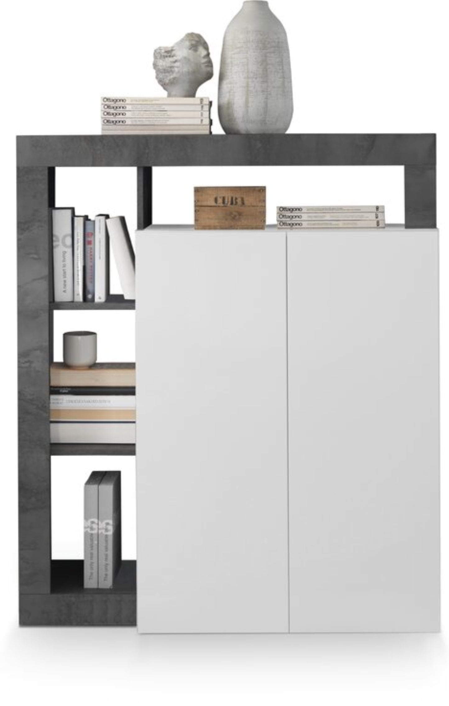 Florence High Sideboard, Two Door - Anthracite and White Finish