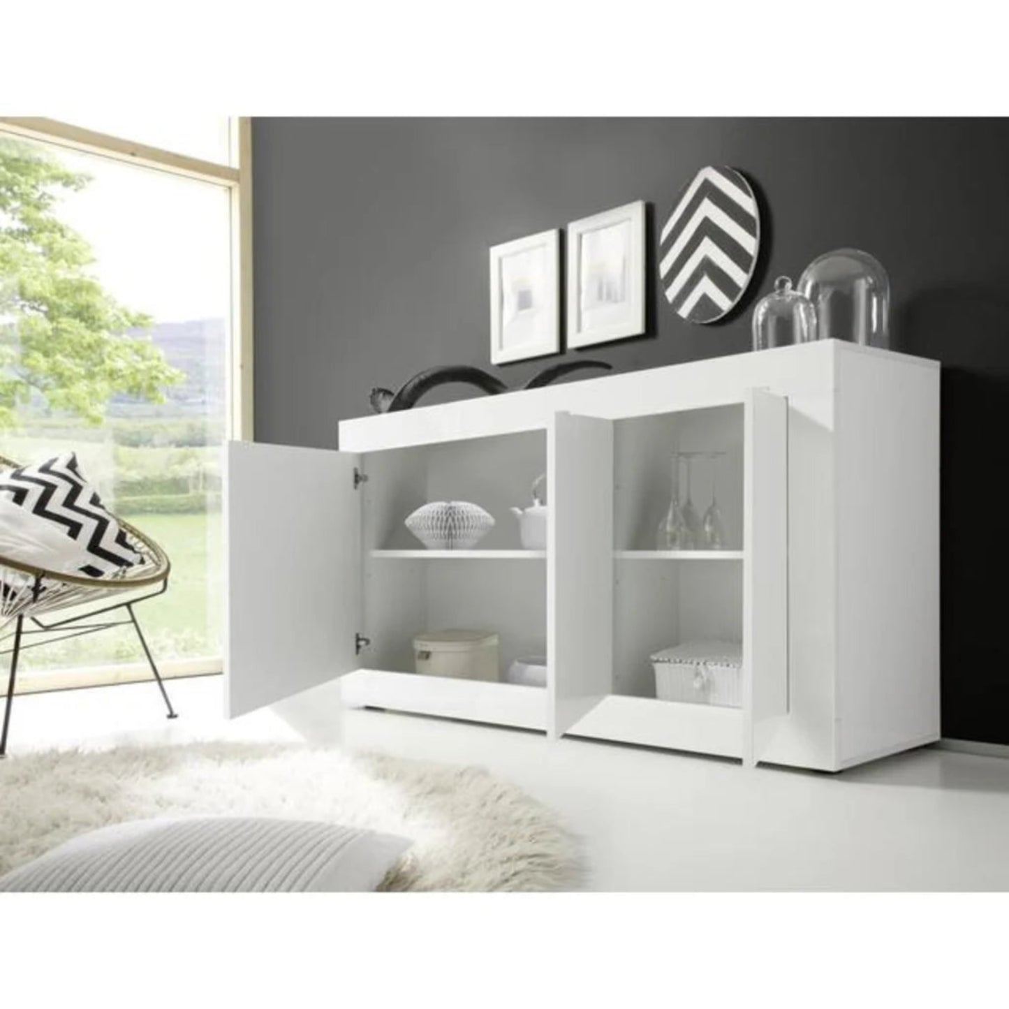 Bologna Three Door Sideboard - Gloss White Finish