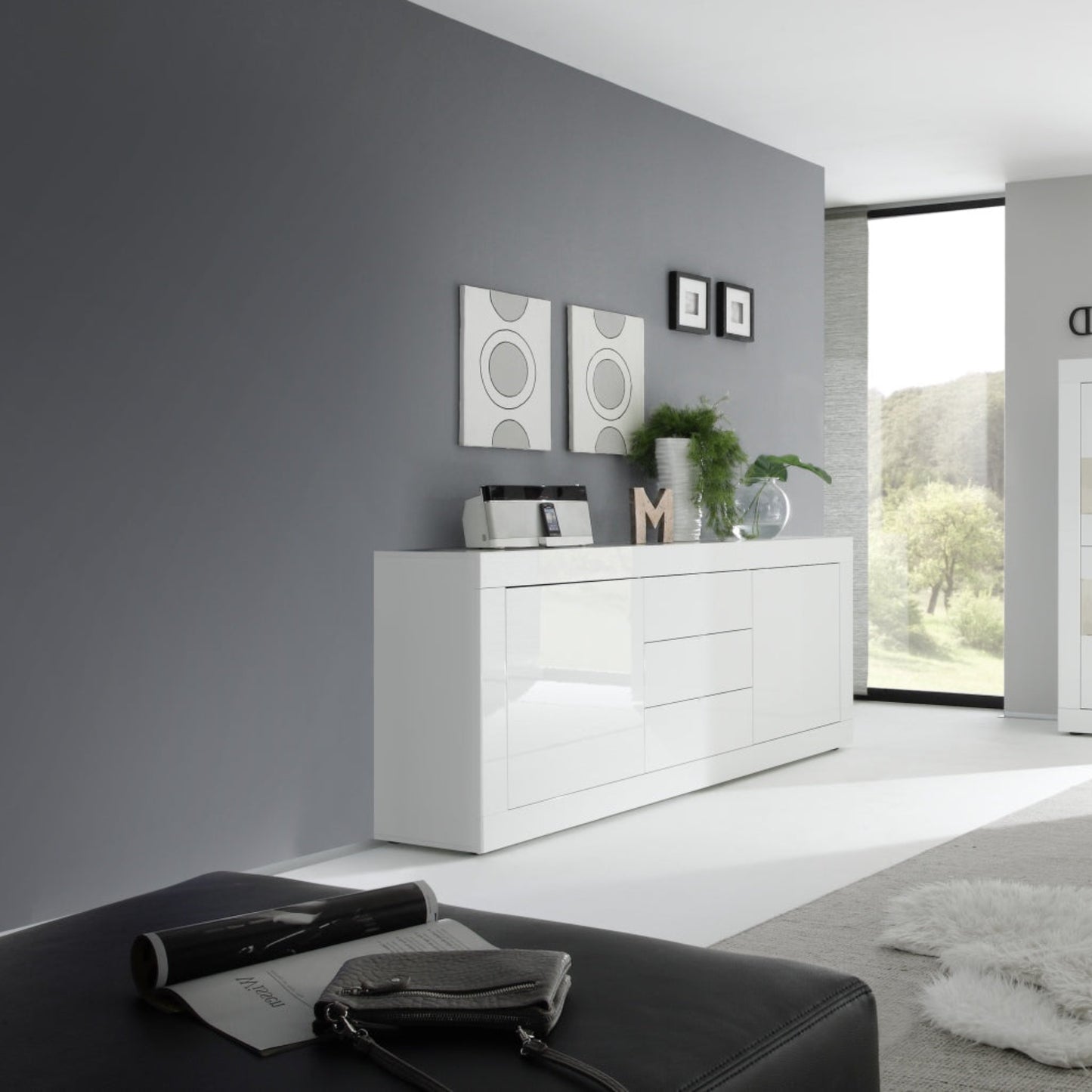 Urbino Two Door, Three Drawer Sideboard - White Gloss Finish