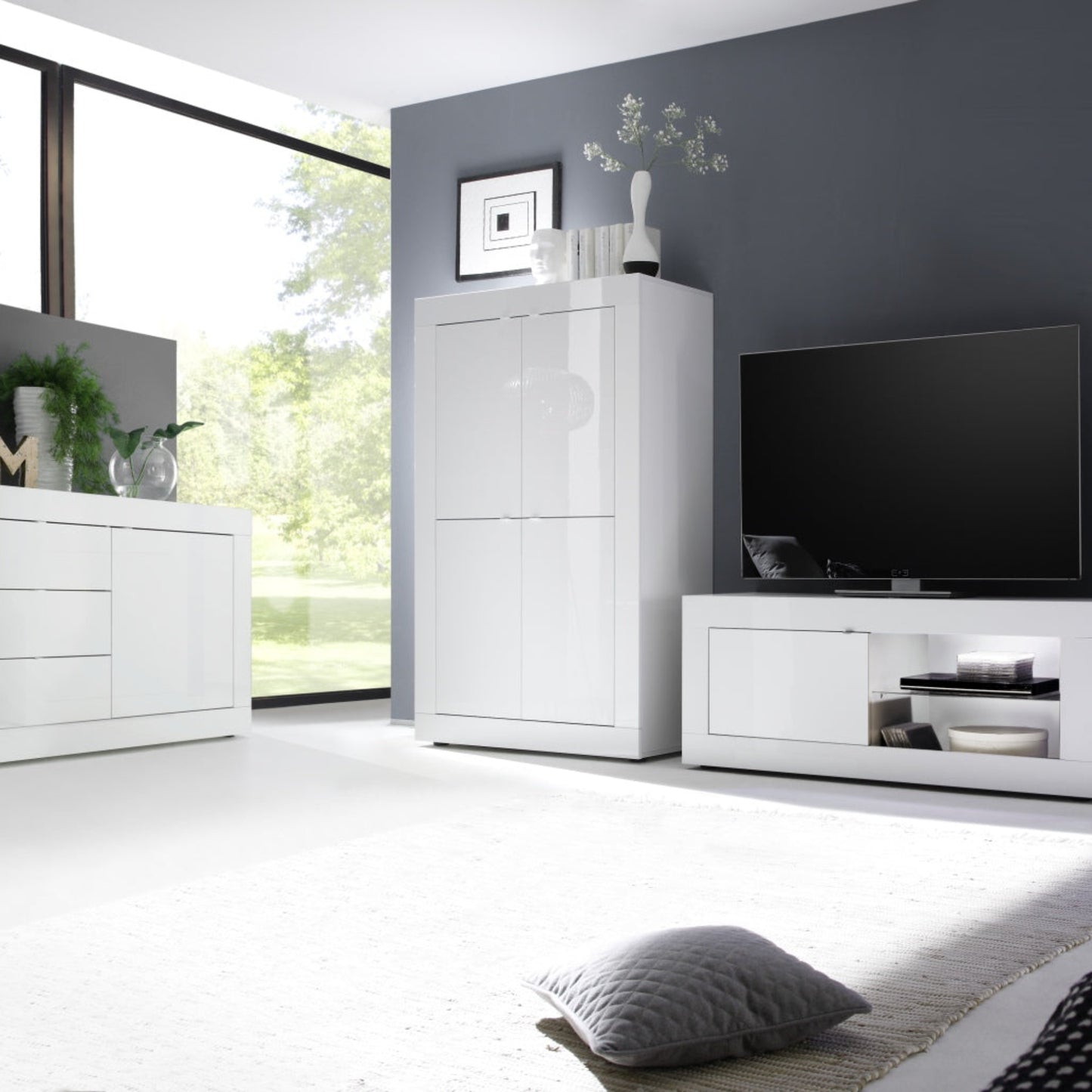 Urbino High Sideboard, Four Doors - Gloss White