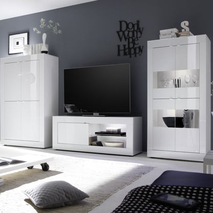 Urbino Display Cabinet, Four Glass Doors, Optional LED Spotlight - Gloss White Finish