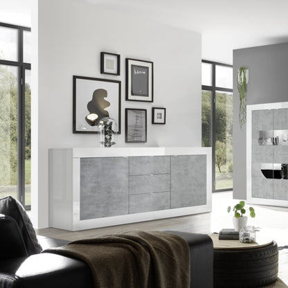 Urbino Two Door, Three Drawer Sideboard - White Gloss and Grey Finish