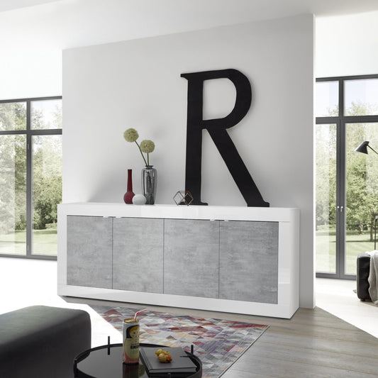 Urbino Sideboard, Four Door - White Gloss and Grey Finish