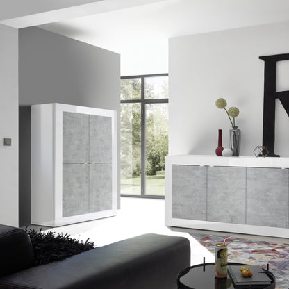 Urbino High Sideboard, Four Doors - Gloss White and Grey Finish
