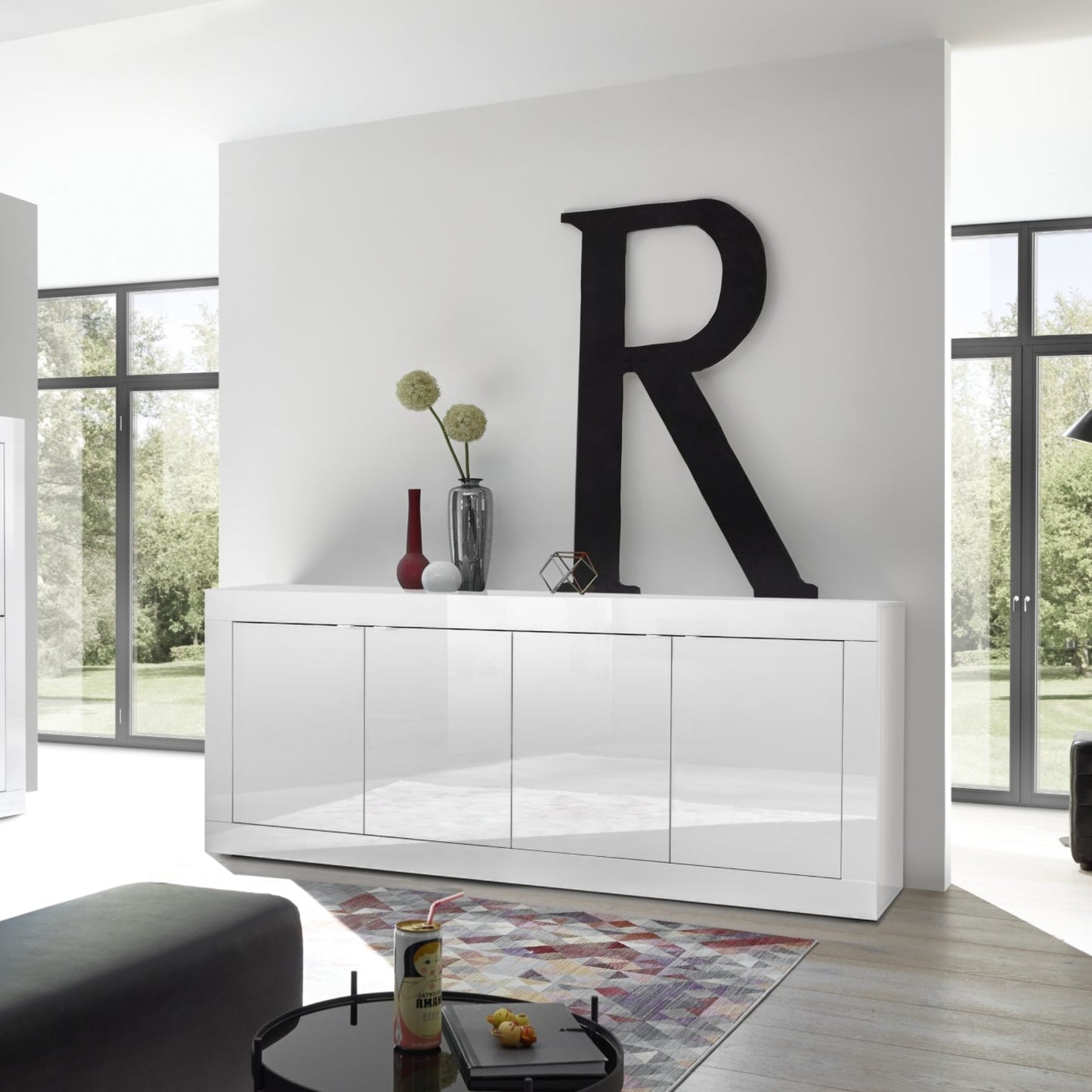 Urbino Sideboard, Four Door - White Gloss Finish