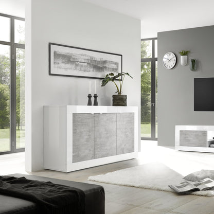 Urbino Three Door Sideboard - Gloss White and Grey Finish