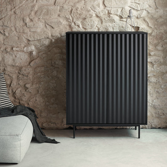 Sierra Sideboard, Two Doors, Two Drawers, Four Shelves, Wood with Metal Frame - Matt Black Finish