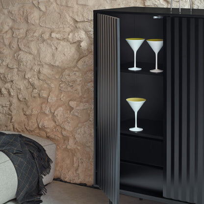 Sierra Sideboard, Two Doors, Two Drawers, Four Shelves, Wood with Metal Frame - Matt Black Finish