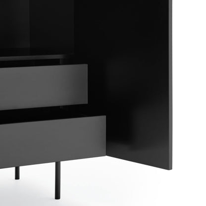 Sierra Sideboard, Two Doors, Two Drawers, Four Shelves, Wood with Metal Frame - Matt Black Finish