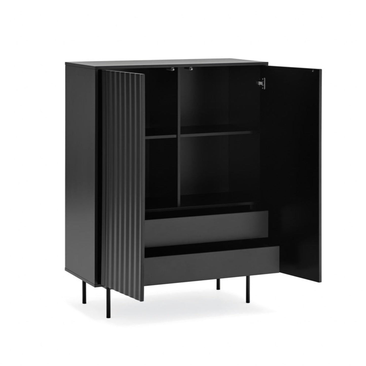 Sierra Sideboard, Two Doors, Two Drawers, Four Shelves, Wood with Metal Frame - Matt Black Finish