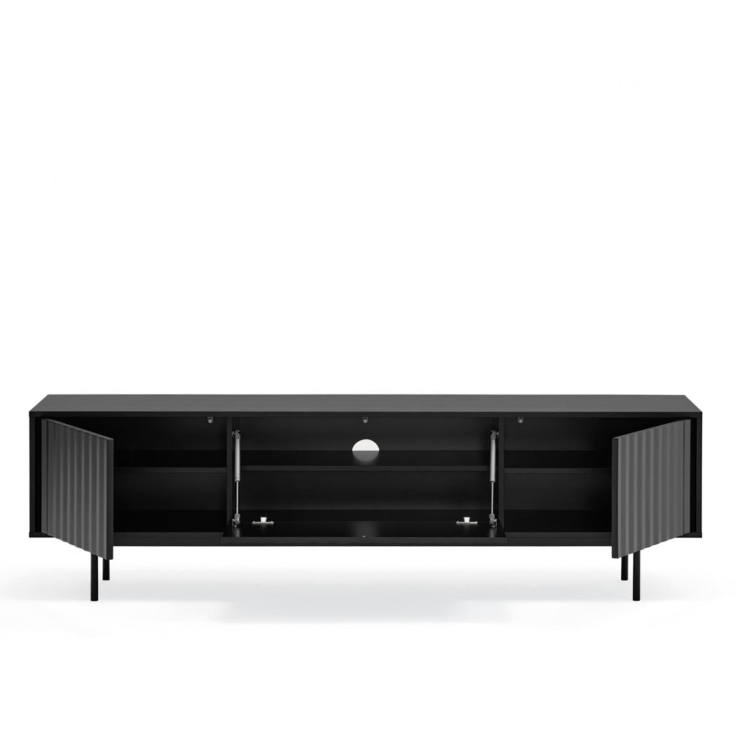 Sierra TV Stand, Two Door, One Drop Down Flap with AV Access, Three Shelves, Wood with Metal Frame - Matt Black Finish