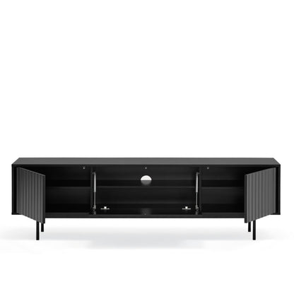 Sierra TV Stand, Two Door, One Drop Down Flap with AV Access, Three Shelves, Wood with Metal Frame - Matt Black Finish