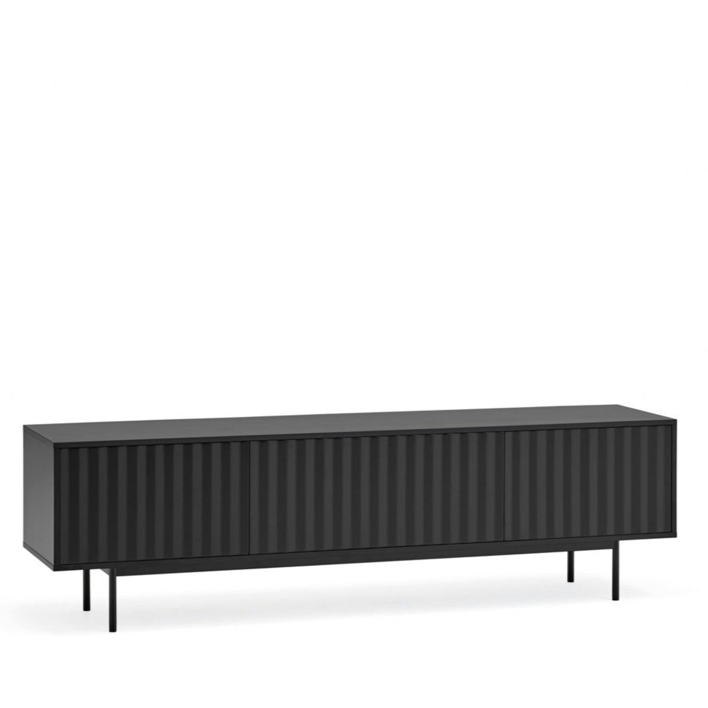 Sierra TV Stand, Two Door, One Drop Down Flap with AV Access, Three Shelves, Wood with Metal Frame - Matt Black Finish